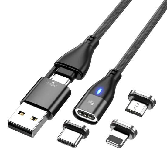 El paladio magnético 60W del cable de datos ayuna luz de carga LED 6 multifuncionales en 1 USB para micro/tipo