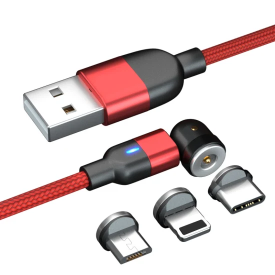 Cargador rápido 0,5 m 1 m 2 m 3 m Cables de alimentación magnéticos 3A 540 Girar Micro Tipo C Adaptador Lightning Cable USB de datos de carga rápida para iPhone Android